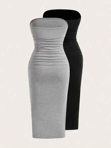 Vestido sin tirantes de mujer con tejido de punto colorido - Multicolor 2 - Ver 2