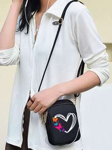 Colorful Gradient Butterfly Heart Pattern Crossbody Bag, Compact Oxford Fabric Multi-Pocket Shoulder Bag And Phone Bag With Gold Zipper, Adjustable Shoulder Strap, Coin Storage And Earphone Hole - Perfect For Daily Commute And Casual Outings, Summer Beach Travel, Delicate Texture - Multicolor - View 3