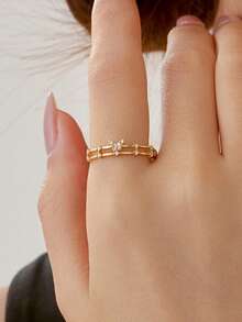 1 pieza Anillo ajustable de doble capa con mariposa y cristales de estilo frío - Anillo apilable brillante, joyería de declaración de verano para mujeres - Mariposa - Ver 7