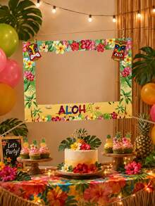 1件裝 180*90cm 大尺寸 Aloha 熱帶風格拍照框，聚酯纖維材質夏威夷 Luau Tiki 拍照道具，夏季泳池海灘派對自拍框背景裝飾 - 夏威夷橫向拍照道具 - 查看 6