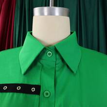 Vestido camisero midi holgado 2026 con solapa y manga corta - Verde - Ver 6