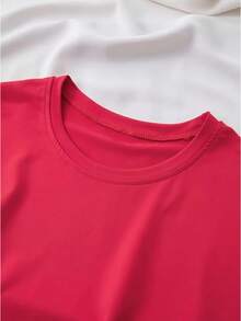 Talla Grande, Camiseta de Manga Corta para Mujer Talla Grande - Blusa con Estampado de Jirafa Estilo Femenino Compatible| Camiseta estilo blusa casual de verano y primavera sin cuello redondo| Ropa de talla grande lavable a mano, adecuada para conjuntos de primavera y verano. - Rojo - Ver 4