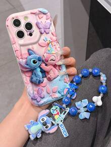 Disney Has Authorized, Phone Case - Chain Set, The Stitch Lilo & Stitch 3D Phone Case Plus A Silicone 3D Stitch Bracelet With Metallic Ring Removable Bracelet, Stitch And Angel Pattern, Compatible With Iphone17/16/15/14/13/12/11/XS/XR/X Plus Pro Max, A Stylish Cartoon Phone Case, The Perfect Gift Choice, Phone Protection, Durable Phone Cover, Great Gift For Friends And Family. - 白色 - 查看 2