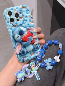 Disney Has Authorized, Phone Case - Chain Set, The Stitch Lilo & Stitch 3D Phone Case Plus A Silicone 3D Stitch Bracelet With Metallic Ring Removable Bracelet, Stitch And Angel Pattern, Compatible With Iphone17/16/15/14/13/12/11/XS/XR/X Plus Pro Max, A Stylish Cartoon Phone Case, The Perfect Gift Choice, Phone Protection, Durable Phone Cover, Great Gift For Friends And Family. - trắng - Xem 2