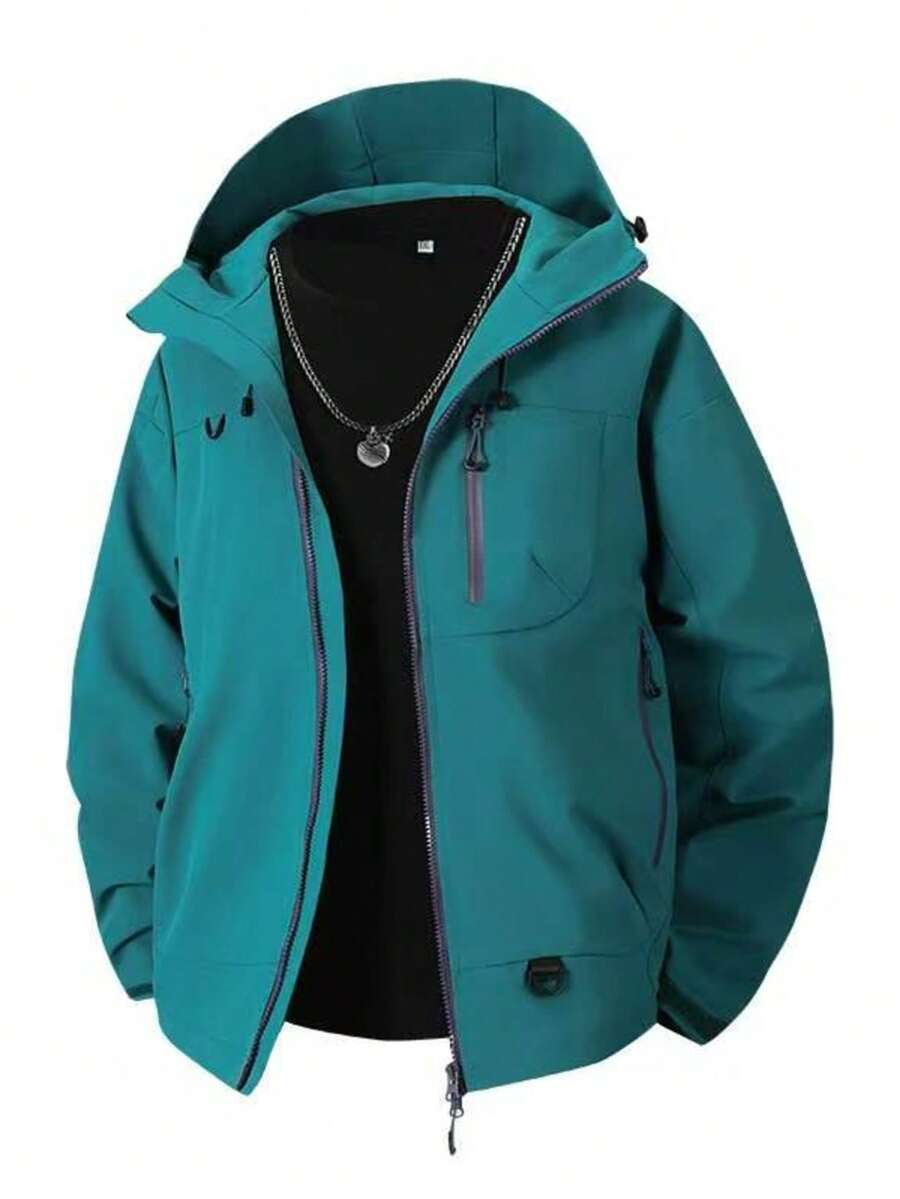 Casual Hooded Drawstring Windproof Waterproof Jacket For Outdoor Activities, Spring And Autumn - Olive Green - View 1