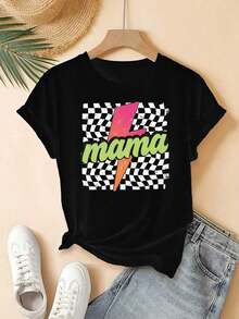 Camiseta con Estampado de Carreras Retro de los 80 para Mujer - Camiseta para Mamá con Estampado de Cuadros y Rayos, Top Casual de Verano de Manga Corta y Cuello Redondo, Adecuada para Mamás, Conjuntos para Fiestas de Cumpleaños y Ropa Casual - Regalo Ideal para Mujeres - Ropa Diaria de Tela Cómoda para Hombres y Mujeres, Camisetas para Mujer, Conjuntos de Vacaciones para Mujer - Negro - Ver 11