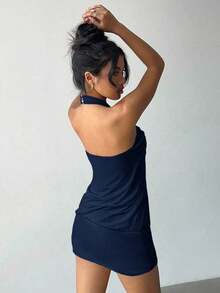 Vestido Mini Bodycon Sexy de Estilo Vanguardista Y2K para Mujer de , con Decoración de Botones Metálicos, Morado, Vestidos de Fiesta para Mujer, Vestidos para Fiestas de Mujer - Azul Marino - Ver 2