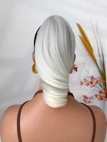 10-Inch Long Wavy Heat-Resistant Synthetic Fiber Ponytail Hair Extensions, Claw Clip Design, Multi-Color, Suitable For Women's Party And Daily Use - Light Grey - View 3