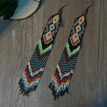 AHAYA Anting Rumbai Manik-Manik Kaca Buatan Tangan, Anting Panjang Menjuntai Hingga Bahu dengan Manik-Manik Gradien Warna-warni, Aksesori Goth Cocok untuk Pemakaian Sehari-hari, Festival, dan Pesta - Hitam - View 5