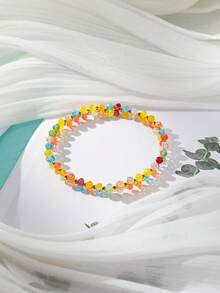 1pc Women's Fashion Minimalist Crystal Elastic Bracelet, Versatile & Suitable For Vacation Wear - Multicolor - View 7