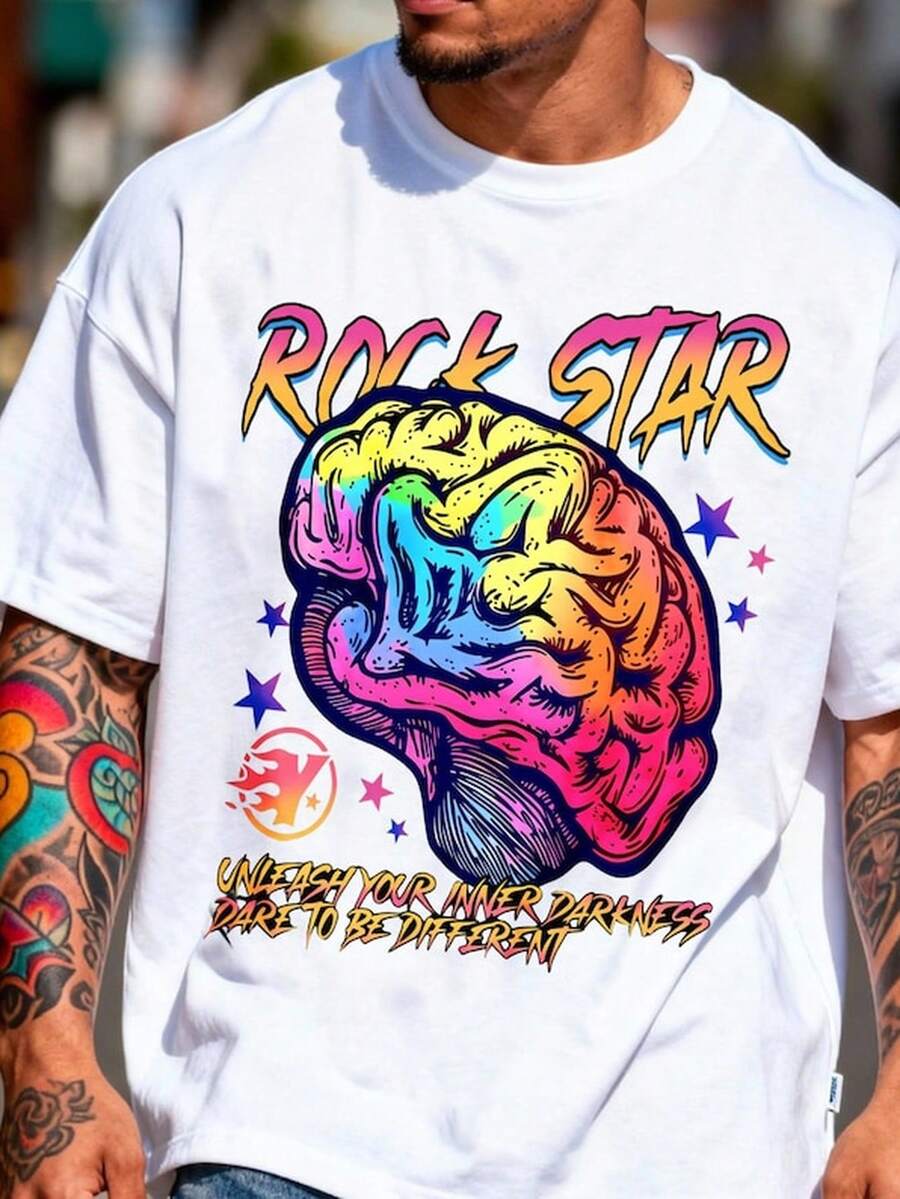 R1OCK Star RainB1Ow Brain Graphic Oversized T1EE, B1Old Streetwear Cotton T1S1Hirt