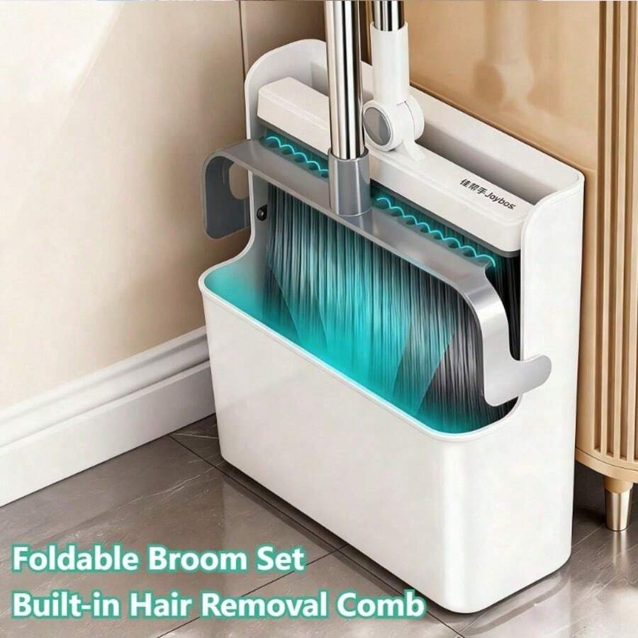 Set Sapu & Pengki Lipat - Bulu Sikat Lembut Anti Rambut, Sisir Penghapus Rambut Terintegrasi, Lembut di Lantai, Desain Ringkas Hemat Ruang, Mudah Digerakkan & Disimpan, Multifungsi untuk Penggunaan di Rumah/Ruang Tamu/Dapur/Kamar Mandi/Kantor dengan Ruang Sempit