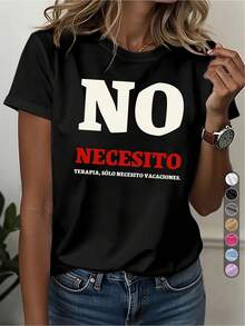 Camiseta de edición limitada con divertido eslogan en español, versión unisex con la frase No Necesito Terapia, Necesito Vacaciones impresa, top casual cómodo de cuello redondo, adecuado para todas las estaciones, tela ligera y cómoda, para uso casual y al aire libre. Algodón ligero. - Negro - Ver 7