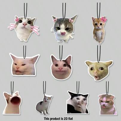 Car Air Fresheners - Cute Cat Faces Freshener Hanging 2.76in Ornaments Refresh Air Fragrant Pendant Essential Gift For 2D Flat Car Accessories Decoration Interior Home Household Long-Lasting Scent