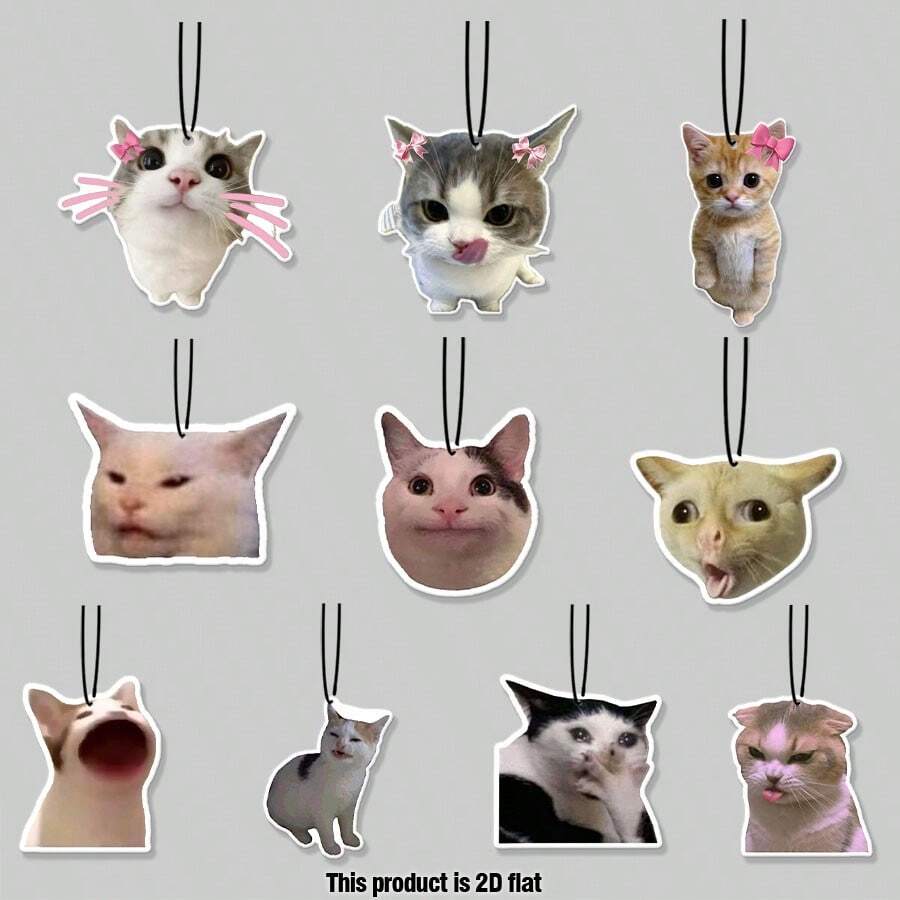 Car Air Fresheners - Cute Cat Faces Freshener Hanging 2.76in Ornaments Refresh Air Fragrant Pendant Essential Gift For 2D Flat Car Accessories Decoration Interior Home Household Long-Lasting Scent - Cute Cat Faces - View 1