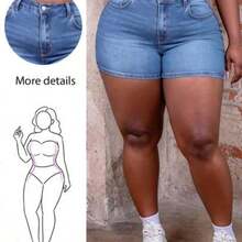 Plus Size Blue Denim Shorts, Casual Skinny Stretch Shorts Summer For Women Vacation Women Cowgirl For Women Western Wear Women Business Casual Woman Festival Airport For Women Graduation 4th Of July Comfy Shorts - Lavado ligero - Ver 1