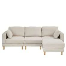 Nordic 3-Seater Corner Sofa With Ottoman 235*152*78 Cm – L-Shaped Sofa In Beige Made Of Polyester & Solid Wood Legs For The Modern Living Room - Beige - View 12