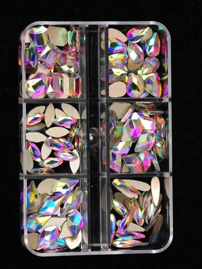 6 Grids Crystal AB Mixed Shapes Nails Rhinestones Flatback Glass Diamond Jewelry Making Beads For DIY Nail Art 3D Decoration