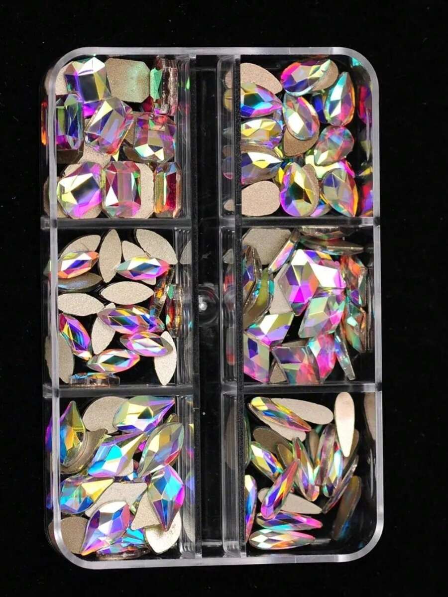6 Grids Crystal AB Mixed Shapes Nails Rhinestones Flatback Glass Diamond Jewelry Making Beads For DIY Nail Art 3D Decoration - Baby Pink - View 1