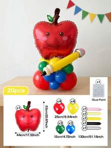 20pcs/58pcs Back To School Season School Bus/Apple Crayon Box/Apple Shaped Foil Balloon Set, Classroom Decoration Atmosphere Decor Photo Backdrop, Use Long Balloons To Create Pencil Shape, Red/Yellow/Dark Blue/Dark Green Latex Balloons, Back To School Party Event Photo Props - View 13