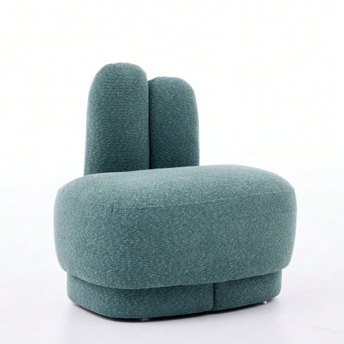 Cozy Fabric Pouf With Bunny Ears, Fixed Padded Stool With Cute Ears, No Storage Space, Non-Removable - Green - View 1