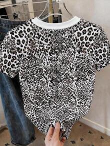 Camiseta de mujer de manga corta y cuello redondo con estampado de leopardo - Multicolor 5 - Ver 2