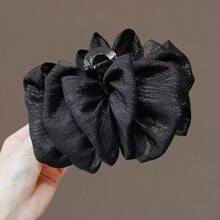 topshiny Elegant Black Wide Layered Ruffle Bow Hair Clip, Hair Accessory For Women - Black - View 13