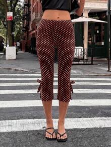 Pantalones Capri de Mujer Dila Polly, Estilo Casual de Verano, Color Sólido, con Lazo Frontal, Pantalones Cortos Clásicos Retro, Atuendo Versátil para Fin de Semana - Óxido marrón - Ver 3
