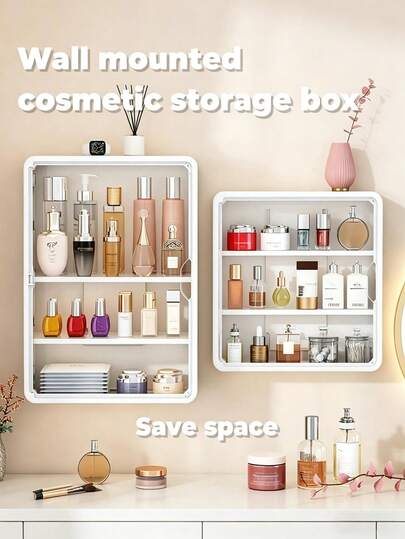 1pc Bathroom Hanging Storage Cabinet - Wall-Mounted Cosmetic Organizer Box, Large Capacity Bathroom Wall Shelf With Multiple Compartments For Skincare, Lipstick, Face Mask, Perfume - No Drilling Required, Easy Installation, Perfect Birthday Gift, Plastic Material, Cosmetic Storage | Stylish Design | Plastic Structure, Makeup Organizer