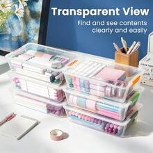 6 Pack Pencil Boxes, New Extra Large Pencil Case, Plastic Crayon Pen Box, Clear Marker Organizer Craft Storage, Plastic Containers With Lids, Stackable Art Storage Box For School Supplies - Default - View 7