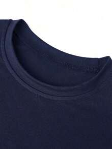 Camiseta casual de mujer de manga corta y cuello redondo - Estampado, tela suave y cómoda, lavable a máquina, tops de verano - Azul marino - Ver 4