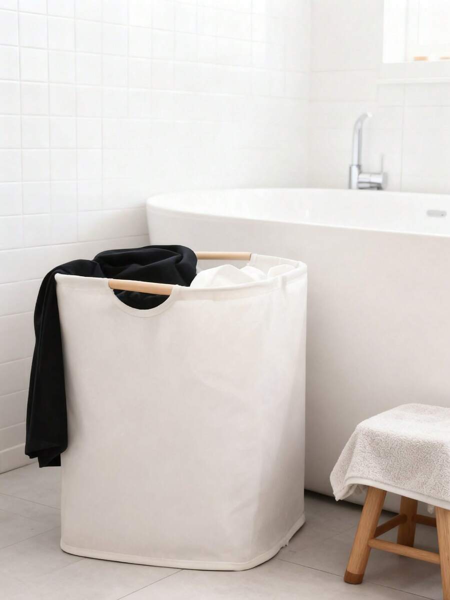 Multi-Purpose Waterproof Laundry Basket With Handle, Dirty Clothes Hamper & Toy Storage Bin, Durable Linen Organizer With Lining, Easy Access & Convenient To Use, Space Saving Design For Bedroom, Bathroom & Nursery - White - View 1