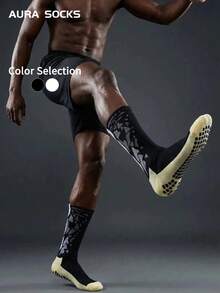 1/3 Pairs Men's Black & White Football Mid-Calf Socks, Anti-Slip, Cushioned Support, Breathable For Sports Training & Match - Multicolor - View 1