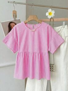 Camisa de mujer tejida a rayas verdes - Rosa - Ver 3