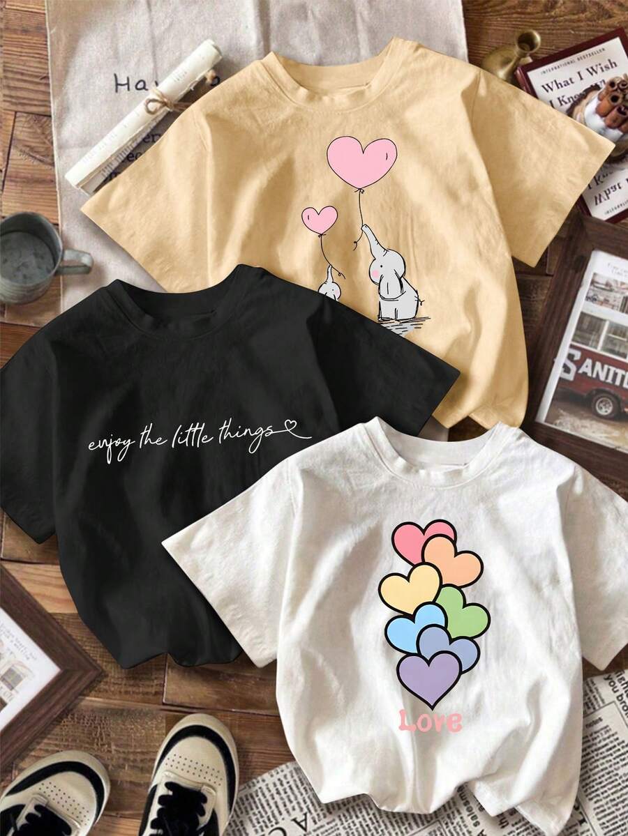 Women's 1 Piece Set: English Elephant Print T-Shirt - Casual Pure Cotton Fabric, Round Neck, Comfortable For All Seasons, Inspired Font Design, Fashionable Retro Style, Women's Summer Casual Sporty Top, Short Sleeve Round Neck T-Shirt. - 杏色 - 查看 1