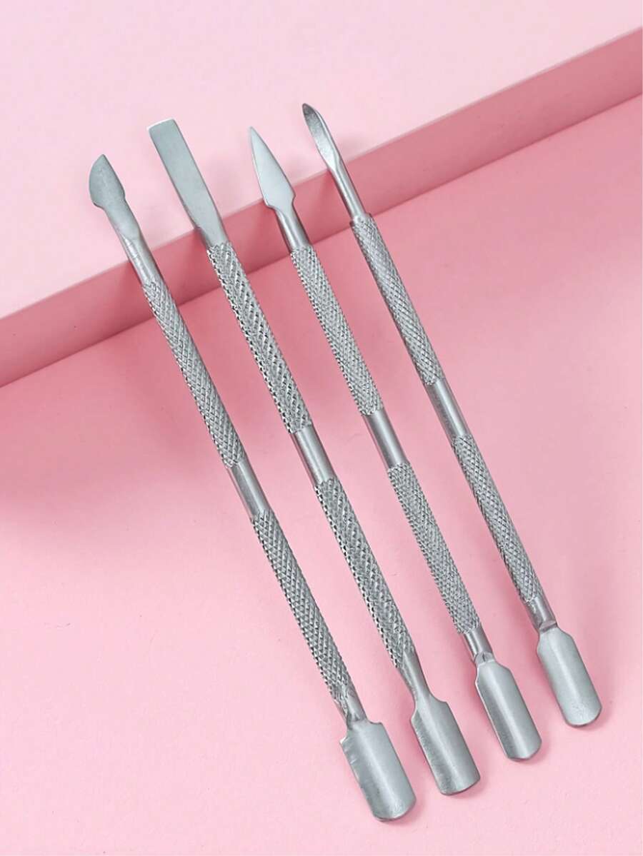 4件套不锈钢美甲套装，美甲用品，美甲工具，返校季必备，指甲护理，指甲推，指甲护理工具，角质去除器，指甲锉，适用于指甲和足部护理，美甲沙龙，女士手足护理工具套装 - 銀色 - 查看 1