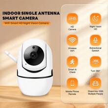 1pc High Definition Wireless WiFi Home Security Camera, Baby & Pet Monitor, HD Night Vision Monitoring, Motion Detection, Two-Way Audio, Suitable For Home Recording And Surveillance - White - View 3