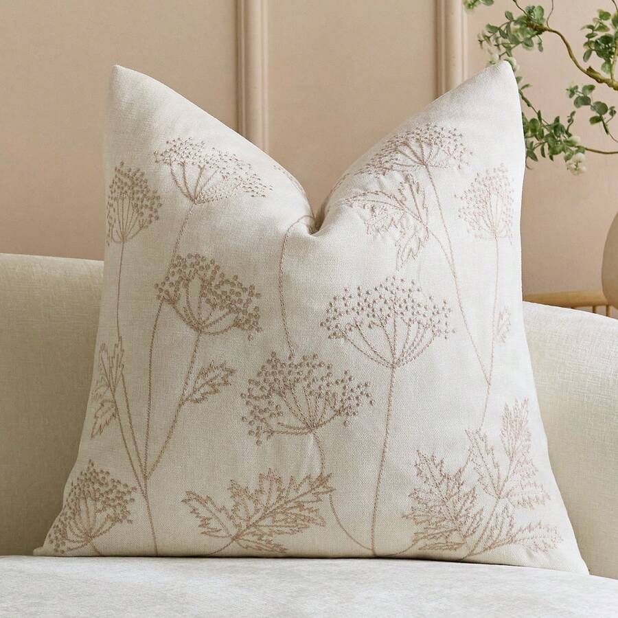 1pc Outdoor Embroidered Throw Pillow Covers Spring/Summer Decorative Pillow Covers With Zipper Aesthetic Cute Design Throw Pillowcases For Couch Sofa Bed, Home Decor, Room Decor, Wild Floral (NO INSERT) - Beige - View 1