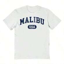 1 Piece Of Social Collective Malibu USA Summer Clothing, Short Sleeve Cotton T-Shirt With Blue Bow Graphic, 180g, 100% Cotton. - 白色 - 查看 3
