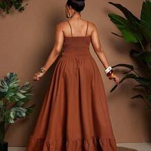 Plus Size Sexy Spaghetti Strap Hollow Out Pleated Backless Summer Dress - Marrón - Ver 7