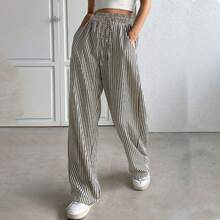 Women Pants - Black and White Stripes - View 1