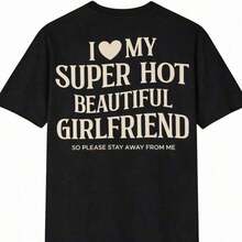 I Love My Girlfriend Shirt, Funny Boyfriend Gift, I Heart My Girlfriend Shirts, Valentine Shirt Gift, Hot Girlfriend T-Shirt, Casual Blouse For Women, Basic Tops, Cotton T-Shirts, Oversized Shirt For Women - 黑色 - 查看 9
