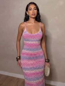 Vestido de suéter sin mangas elegante para mujer , otoño/invierno, vestido de suéter largo y ajustado para mujer - Multicolor 2 - Ver 4