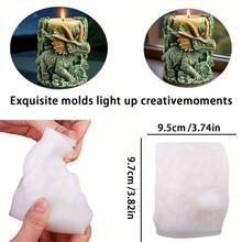 1个3D恐龙雕刻蜡烛硅胶模具，逼真的霸王龙、三角龙、翼龙浮雕设计，DIY手工蜡烛或树脂工艺品，家居装饰礼品，儿童房装饰，可重复使用的柔性模具 - 白色 - 查看 6