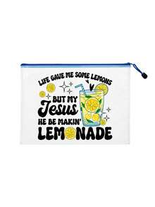Lemons Christian Mesh Zipper Pouch, Inspirational Lemon Print Transparent Cosmetic Bag, Religious Faith-Based Organizer , Waterproof Mesh Makeup Pouch For Church, Travel, And Daily Use, Large Capacity Transparent Cosmetic Bag With Nylon Zipper - Multicolor - View 17
