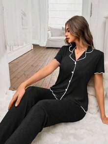 Mono de verano de punto ligero y suelto con volantes, de tela roja, de estilo casual y holgado para mujer - Negro - Ver 7