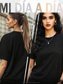 1pc Camiseta informal de algodón con cuello redondo para mujer Camiseta deportiva para mujer Camiseta para hombre Camisetas para parejas Regalo de San Valentín Regalo de cumpleaños Regalo de Navidad Camiseta unisex Apta para todas las estaciones, % algodón YFMB - Negro - Ver 2