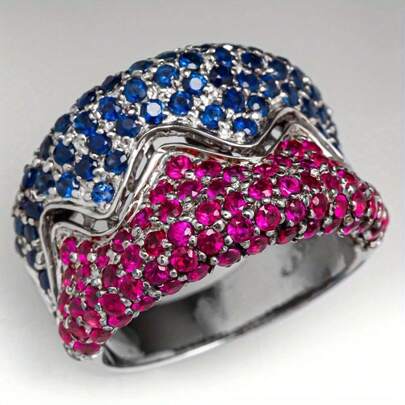 Double-Layer Wave Shaped Pave Ring, Elegant And Eye-Catching, Represents Low-Key Yet Brilliant Style