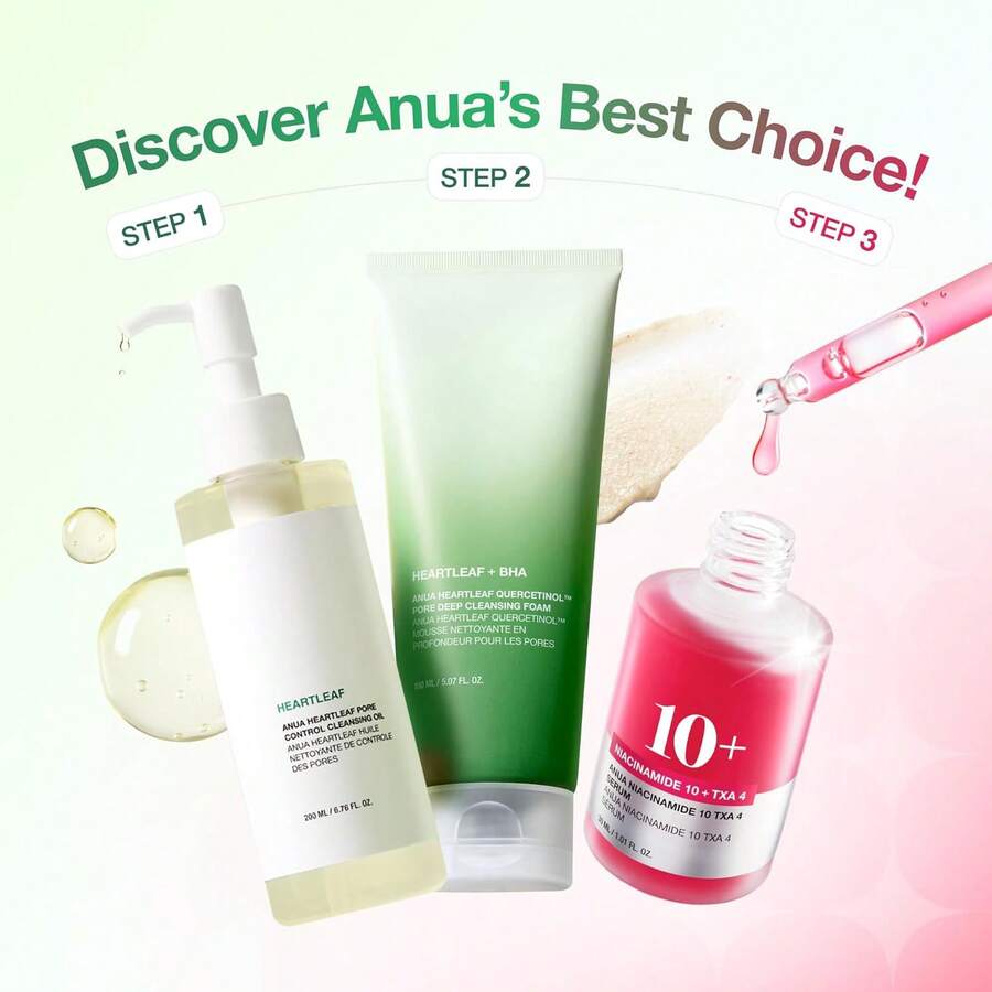 Anuaa 3-Step Glass Skin Starter Set – Double Cleansing With Facial Serum, And Heartleaf Facial Cleanser – Daily Routine With Niacinamide – Skincare Set - Multicolor - View 1