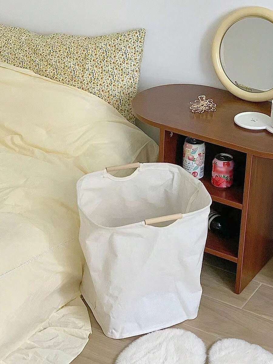 1pc Waterproof Linen Laundry Basket With Handle, Large Capacity Dirty Clothes Hamper, Durable Storage Bin With Lining, Space Saving & Easy To Carry, Moisture-Proof & Anti-Odor, Ideal For Bedroom, Bathroom & Laundry Room - White - View 1